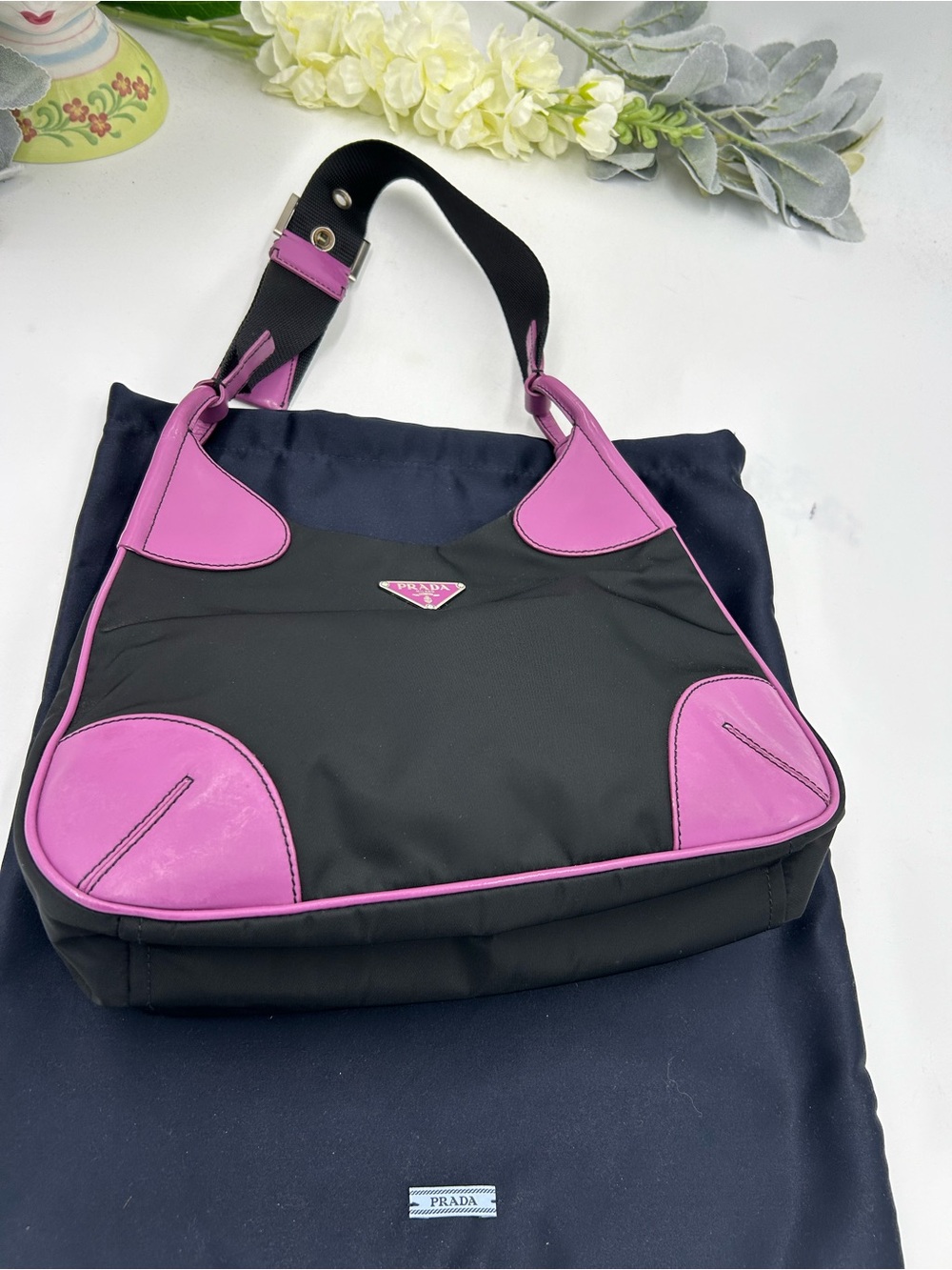 Women's Prada TESSUTO nylon/Leather shoulder Bag made in Italy . PRISTINE - Picture 5 of 12